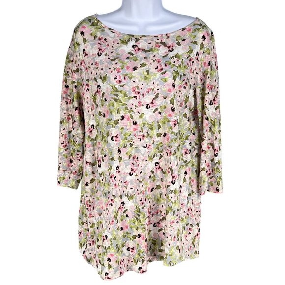 J Jill Love Linen Womens S 100% Linen Drop Waist Keyhole Tunic Top Bloomcore - Picture 2 of 16